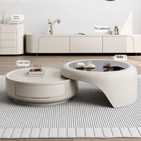 Crème italienne Ensemble table basse de salon moderne Meuble TV de luxe Verre en bois simple pour petits appartements Célébrité Internet