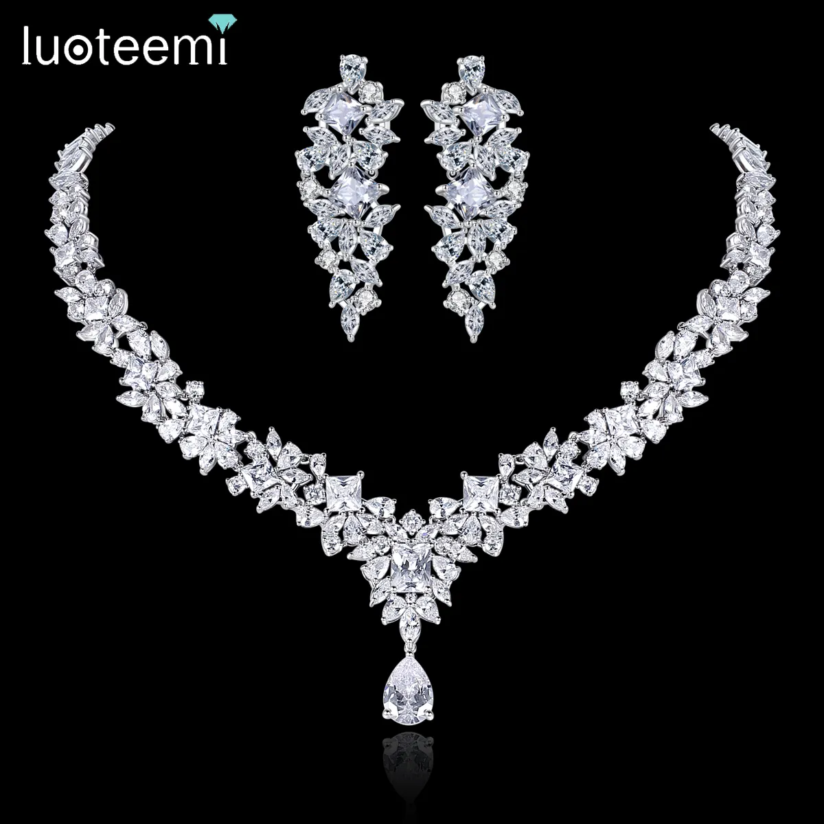 LUOTEEMI Dubai donna Bridal Of Iced Out Zirconia accessorio fede nuziale trend Icy zircone Set di gioielli