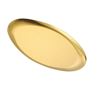 Korean Style 304 Stainless Steel Oval Tray Shallow Plate For Cafe Dessert Barbecue Durable Solid Color Hotel Coffee Tea Use - Product Image 4