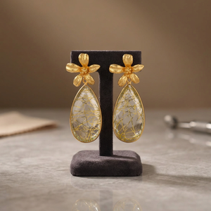 ต่างหูทองเหลืองทำมือประดับออนิกซ์สไตล์ชาติพันธุ์โบโฮชุบทอง 24K - Product Image 2