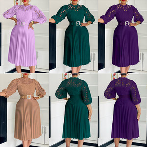 C8595 <span class=keywords><strong>Vestidos</strong></span> Formales de Moda para Mujer, Casuales, Elegantes, de Color Sólido, con Encaje, Flores de Ganchillo, Calados, Plisados, para Iglesia - Product Image 2