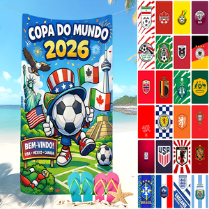 Serviette <span class=keywords><strong>de</strong></span> plage commémorative Coupe du Monde <span class=keywords><strong>de</strong></span> football 2026, serviette <span class=keywords><strong>de</strong></span> <span class=keywords><strong>bain</strong></span> à séchage rapide, serviette imprimée football (USA, Canada, Mexique) - Product Image 1