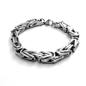Pulseras de Acero Inoxidable para Hombre, Cadenas Gruesas Grandes, Estilo Motero, Cadena Bizantina Plateada - Product Image 3