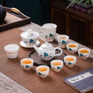 Service à thé en céramique de Jingdezhen, tasses à thé, service à thé Kung Fu pour le bureau, service à thé en suède et jade, service à thé personnalisé avec LOGO, vente en gros - Product Image 4