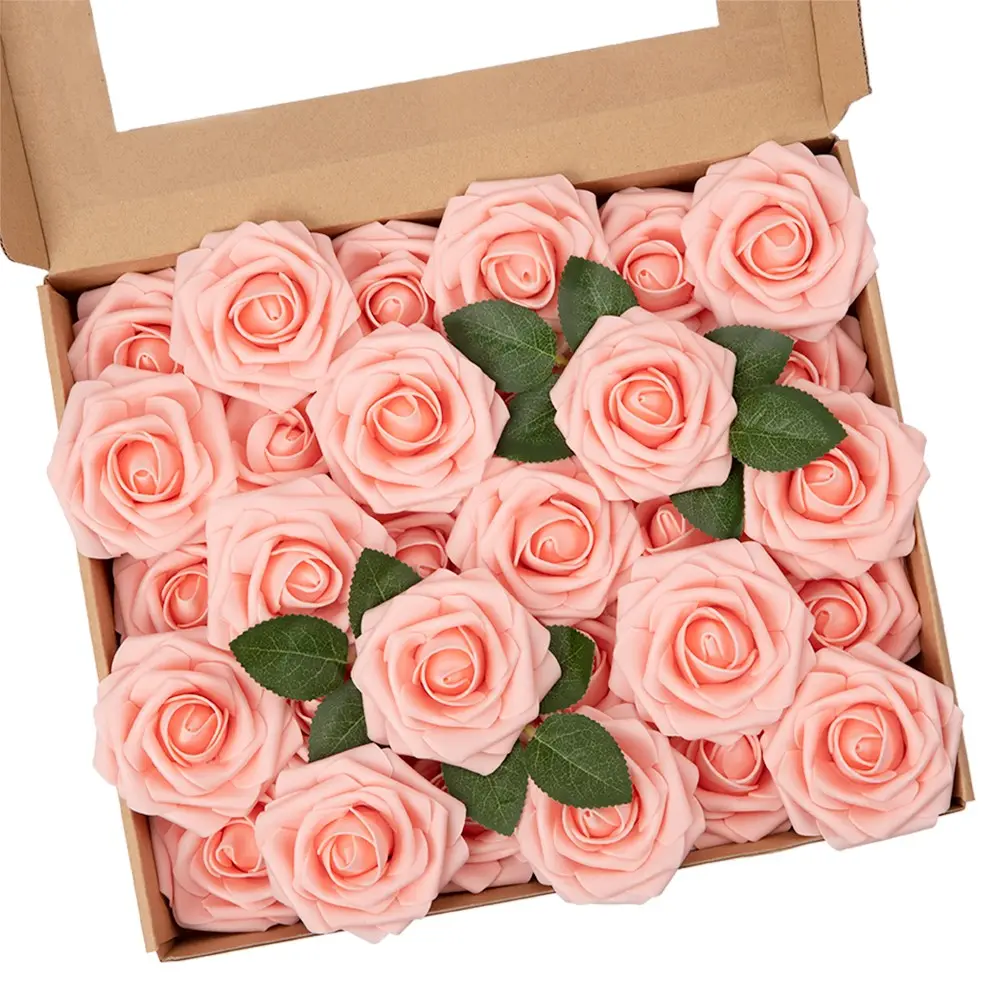 MACTING 25pcs 3.74inch DIY Large Artificial Foam Pink Roses Plastic Eternal Flower Preserved Flowers & Plants 23 Cm/9 Inch