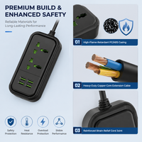 Multiprise universelle double avec quatre ports de charge USB, longueur de câble personnalisable, pour salle à manger, banque d'alimentation