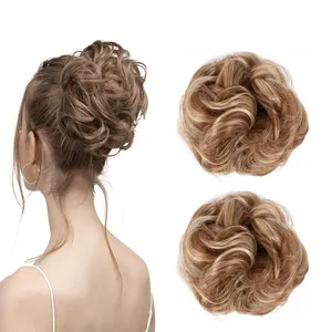 Hotsale 30g ánh sáng màu nâu lộn xộn Bun tóc mảnh tổng hợp lượn sóng xoăn scrunchies đuôi ngựa mở rộng cho phụ nữ cô gái