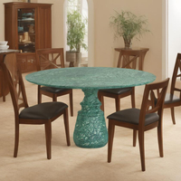 Meubles de cuisine de luxe, table à manger ronde en marbre artisanale avec base sculpturale pour les espaces intérieurs et extérieurs