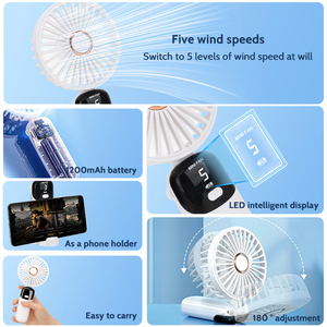 Ventilateur portable numérique à écran, 1200 mAh, 5 vitesses, idéal pour mariages et activités de plein air, cadeau haut de gamme – En stock, prix abordable - Product Image 6