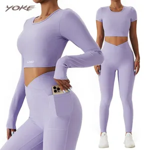 YOKE卸売レディースジムフィットネススポーツワークアウトヨガ服スーツアクティブウェアシームレス女性プラスサイズヨガセット