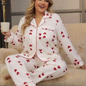 Pigiama Elegante Stampato in Seta di Latte da Donna Taglie Forti 2 Pezzi Abbigliamento da Notte Morbido e Traspirante per il Relax a Casa - Product Image 1