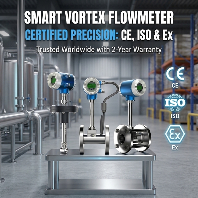 Stainless Steel Plastic Vortex Flow Meter Steam Gas Liquid Digital Smart Flange Connection 4-20mA RS485 Output High Accuracy OEM