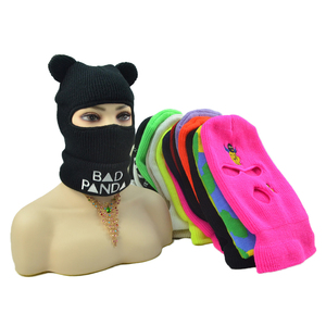 Balaclava personnalisée avec logo brodé OEM, bonnet <span class=keywords><strong>en</strong></span> tricot à 3 trous pour moto, <span class=keywords><strong>masque</strong></span> de ski intégral - Product Image 5