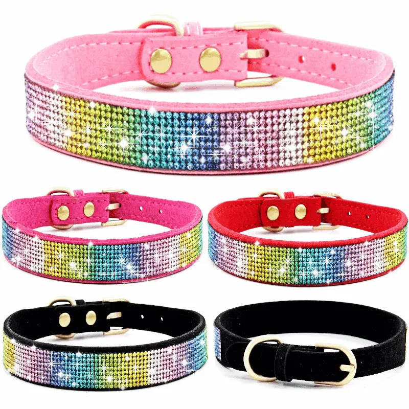 Tùy Chỉnh Chất Lượng Cao PU Con Chó Cổ Áo Chịu Mài Mòn Thiết Kế Mới Điều Chỉnh Bling Rhinestone Da Vật Nuôi Mèo Con Chó Cổ Áo Sang Trọng