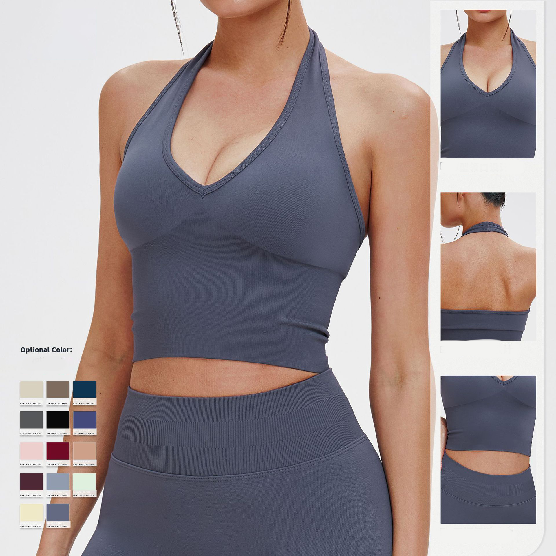 Seamless Halter Neck Summer Sexy Running Shockproof Beautiful Back Yoga Bra Fitness Top