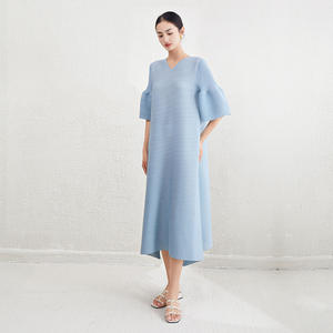 Miyake เดรสยาวทรงเอไลน์อัดพลีทระบายอากาศได้ดีไซต์พิเศษเสื้อผ้าผู้หญิง - Product Image 6