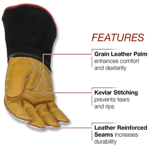 Gants de soudage au laser standard en cuir de vache jaune et noir de 12 pouces, ignifuges, avec logo personnalisé et paume renforcée, pour protection industrielle - Product Image 3