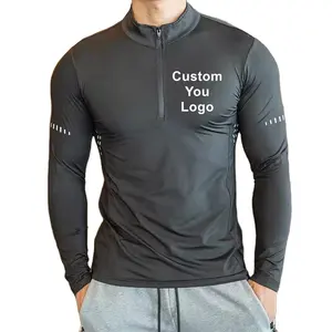Factory Quick Dry Gym Clothing 1/4 Quarter Zip Fitness Tshirts for Men Golf Sportswear Long Sleeve Men's Polo T Shirt