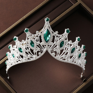 Set da Sposa Europeo e Americano in <span class=keywords><strong>Tre</strong></span> Pezzi, Corona da Principessa per Adulti con Strass Verdi, Lussuosa e Sontuosa - Product Image 4