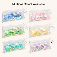 Pochette à crayons en PVC transparent avec paillettes flottantes, fermeture éclair lisse, breloque étoile, porte-clés, étanche, plusieurs couleurs, vente en gros