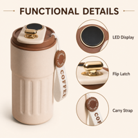 Termo para Café con Indicador de Temperatura, Aislamiento al Vacío, Acero Inoxidable, Diseño Moderno, Portátil, Ideal para Viajes y Regalos
