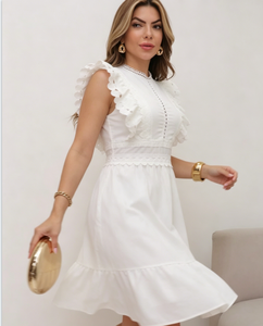 Abito Midi da Donna Taglie Forti con Volant Senza Maniche in Pizzo Scavato, Vestito Casual da Festa <span class=keywords><strong>per</strong></span> Donna - Product Image 6