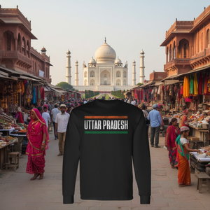 T-shirt a maniche lunghe dell'Uttar Pradesh, India, con i colori della bandiera indiana - Product Image 3