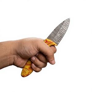 Couteau de camping à lame fixe en acier Damas avec manche en bois Pakka bleu 20 cm - Couteau de survie DIY pour l'extérieur - Product Image 4