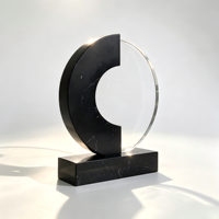 Trophée circulaire en cristal en forme de C, plaque en marbre naturel, gravure laser personnalisée, récompense d'entreprise