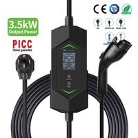 Nouveau chargeur EV portable Type 2 Niveau 2 Charge rapide 16A 3,5 kW Boîtier de commande avec protection IP65 et écran LCD 2,4'' Câble de 4,5 m