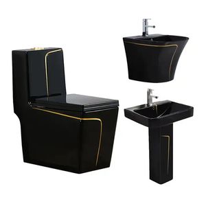 Inodoro Negro Sanitaire Ligne d'Or Céramique Carré Moderne Monté au Sol Armoire à Eau Cuvette de Toilette Noir Wc Toilette - Product Image 6