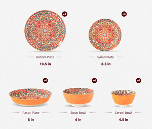 Service de table en céramique de style bohème, 20 pièces, bols à pâtes orange de 8 pouces, décor en relief, pour les invités, les fêtes, la décoration de <span class=keywords><strong>camping</strong></span> - Product Image 3