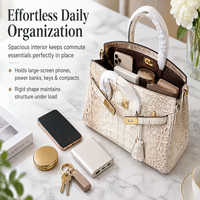Sac à main en cuir véritable pour femme 2025, motif crocodile, doublure PU, deux anses, style rétro européen, design simple et luxueux, boucle
