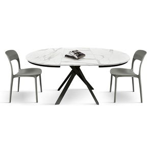 Adelaide Extendable <b>Round</b> <b>Table</b> 120 To 170 Cm <b>White</b> Statuary Marble Top Black Metal Legs Internal Use - Product Image 3