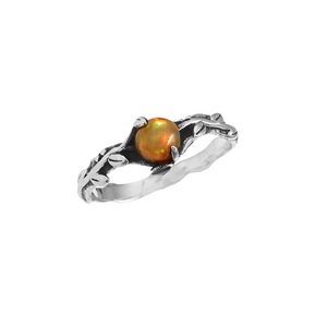 Bague Femme Argent Sterling 925 Style Boho Opale Orange Plaqué Or Prong Setting Design Classique Fête Anniversaire De Mariage - Product Image 1