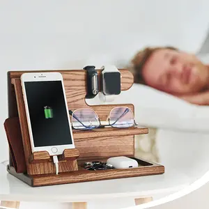 New Trending Wood Phone Docking Station Ash Key Holder Wallet Stand Watch Organizer Nightstand