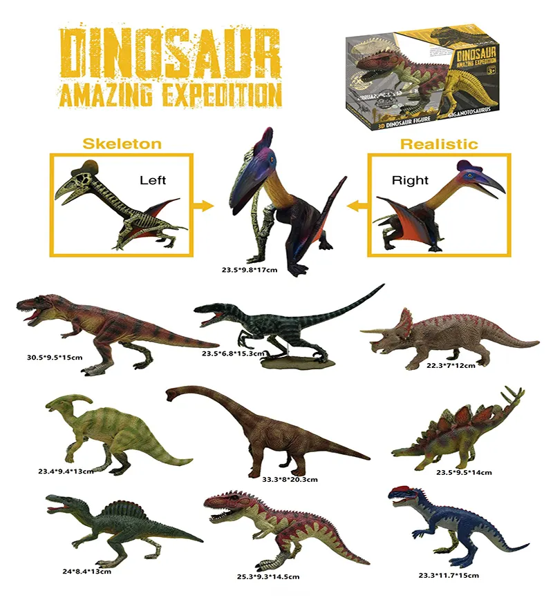 Dinosaur world kids toy mini dinosaur figures elegante modello di dinosauro mezzo scheletro dipinto a mano