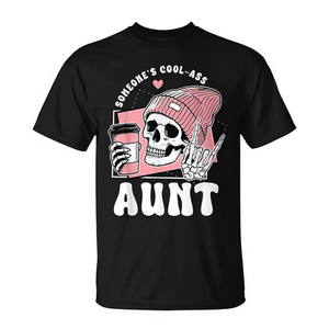 Camiseta Cool Auntie Club Skeleton Skull, cuello redondo negro, unisex, talla para adultos S M L XL XXL - Product Image 3