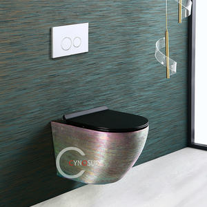 Toilette suspendue murale en céramique Tornado sans rebord, plaquée or, garantie 20 ans, WC doré - Product Image 1