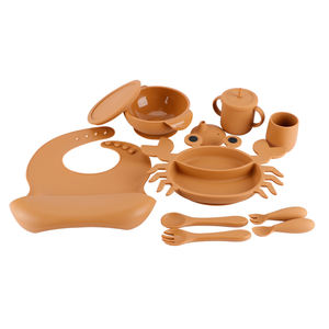 Conjunto de Alimentação de Silicone para Bebês por Atacado com Prato de Caranguejo com Divisórias, Tigela, Babador e Talheres, Louça Infantil Livre de BPA - Product Image 4