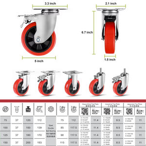 Werkseitig direkt rotes 3-Zoll-Lenkrollen Doppel bremse Pu Castor Mid <span class=keywords><strong>Heavy</strong></span> <span class=keywords><strong>Duty</strong></span> <span class=keywords><strong>Caster</strong></span> 120-200kg für Trolley liefern - Product Image 2