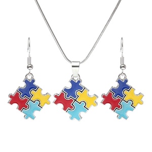 Braccialetti di fascino di Puzzle di consapevolezza di autismo smaltato orecchini in lega di zinco d'argento antico di moda popolare - Product Image 5