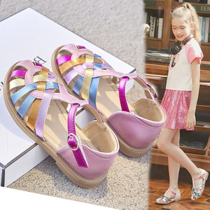Sandali da ragazza per il commercio estero transfrontaliero, Nuova Collezione Estate 2025, Stile Retrò, <span class=keywords><strong>con</strong></span> Zeppa, Punta Aperta, Traforati, Slip-on, Casual, Versatili, Disponibili - Product Image 3