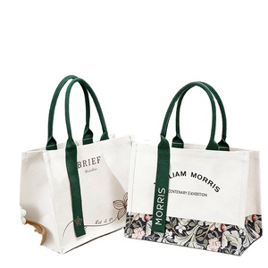 Letter Printed Eco-friendly Recyclable <b>Canvas</b> <b>Tote</b> Bag Green Ribbon Handle Large Capacity Reusable Shopping Handbag for Daily - Product Image 1