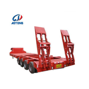 Semirremolque hidráulico de servicio pesado de 80-100 toneladas, 3-4 ejes, 60 pies, plataforma plana, perno en U, plataforma rodante baja, 3 4 ejes, cuello de cisne, camión de cama baja - Product Image 1