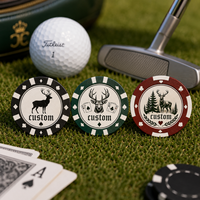 Marqueur de balle de golf personnalisé vintage en forme de cerf, type jeton de poker, en alliage de zinc métallique, avec logo en émail dur et doux, accessoire de golf de luxe