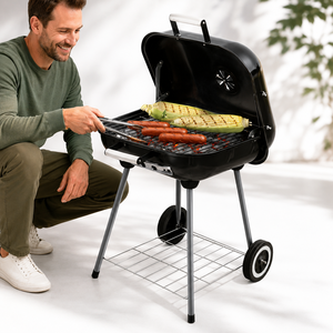 Griglia Portatile a Carbone con Coperchio a Cerniera, Controllo Ventilazione e Ruote, <span class=keywords><strong>Barbecue</strong></span> da Esterno <span class=keywords><strong>per</strong></span> Patio - Product Image 1