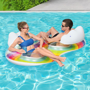 Tumbona de piscina de arcoíris, flotador flotante inflable para piscina, tumbona, balsa, tumbona de agua, estera de lago para pareja Doble - Product Image 1
