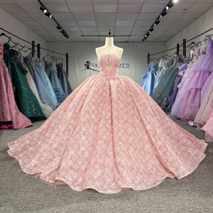 Vestidos de Quinceañera Rosa de Gasa Dy8549, Vestido de Fiesta de Princesa con Lentejuelas y Escote Corazón para Niñas, Vestidos de 15 Años - Product Image 3