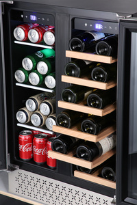 Enfriador de Vino y Bebidas de Doble Puerta y Doble Zona de 24 Pulgadas, Personalizado, de Alta Calidad, con Estantes de Madera - Product Image 6